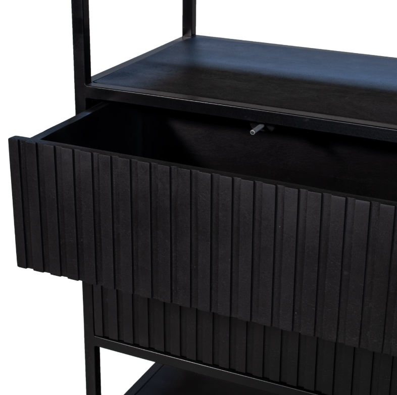 Vakkenkast Roma Zwart Staal met Mangohout 120 cm