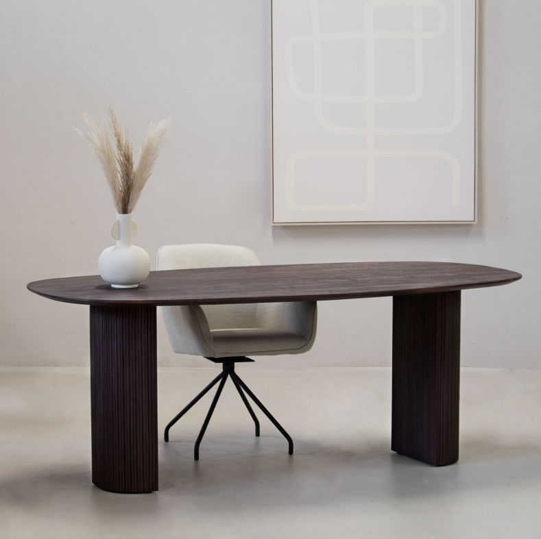 Eettafel Japandi Ovaal Bruin Mangohout 240cm