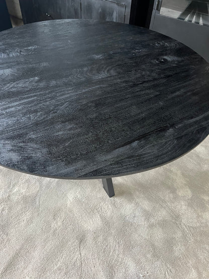 Eettafel rond zwart 130cm - mangohout (Showmodel)