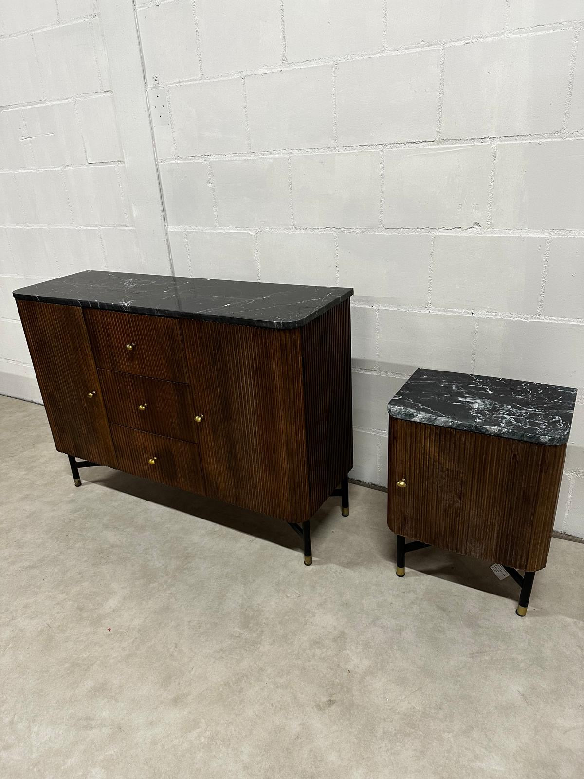 Dressoir Japandi Bruin met marmer - Mangohout (Showmodel)