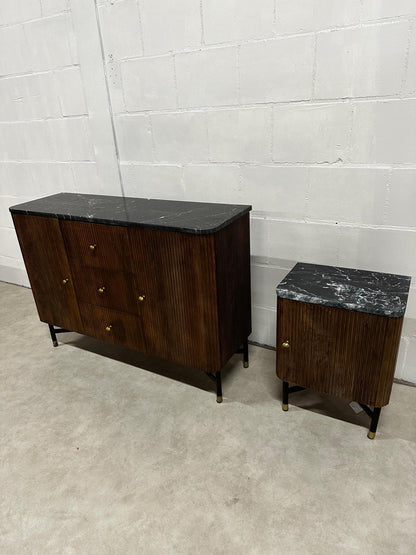 Dressoir Japandi Bruin met marmer - Mangohout (Showmodel)