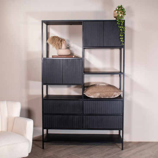 Vakkenkast Roma Zwart Staal met Mangohout 120 cm